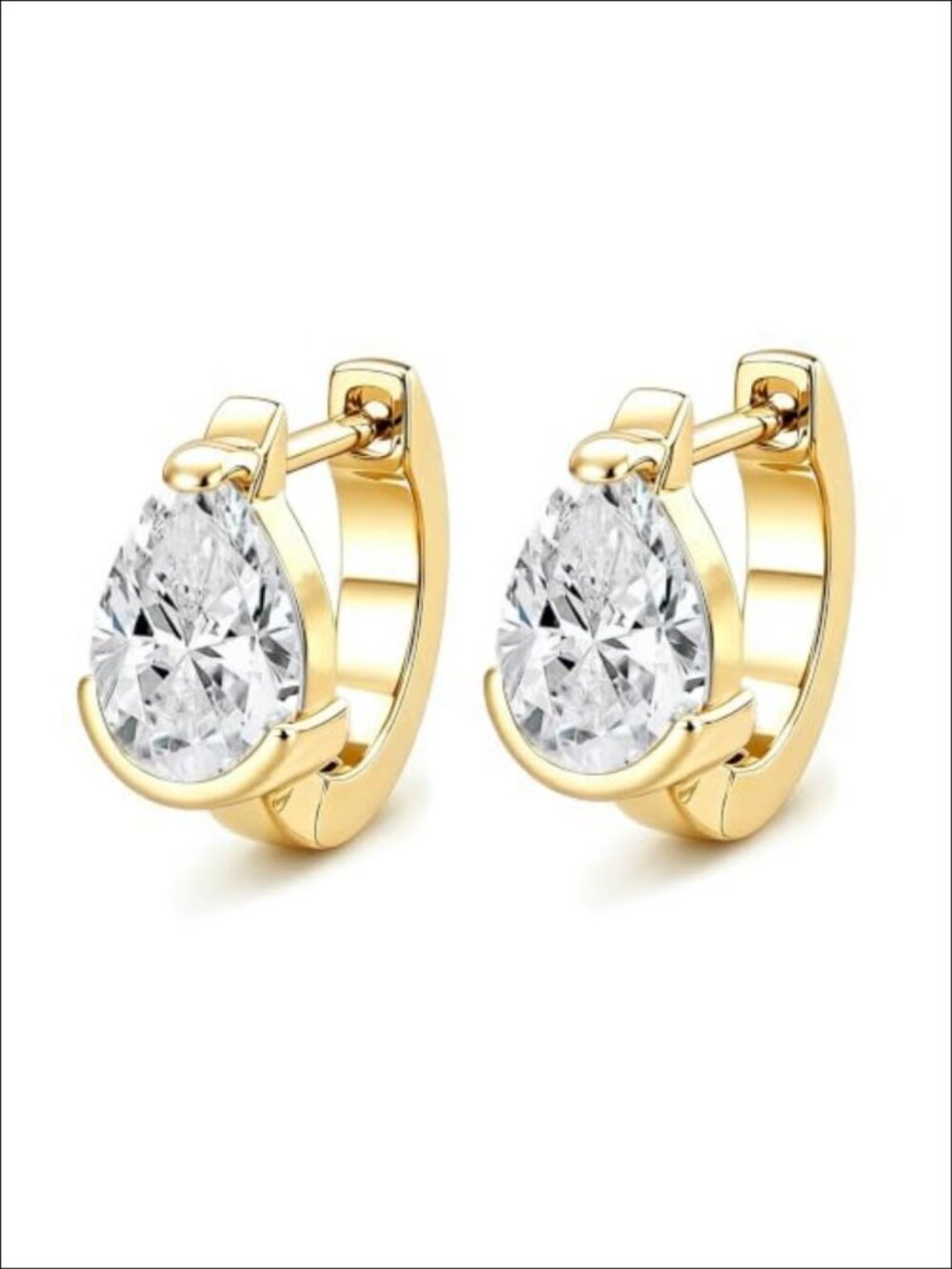 Gold Plated Teardrop Cubic Zirconia Huggie Hoop Earrings Women 7mm Pear Cut